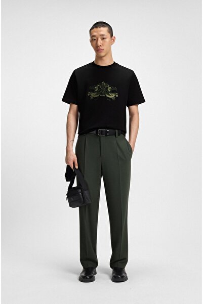 HUGO Men's Comfortable Fit Round Neck 100% Cotton Embroidered Pattern Short Sleeve Black T-Shirt 50544543-001