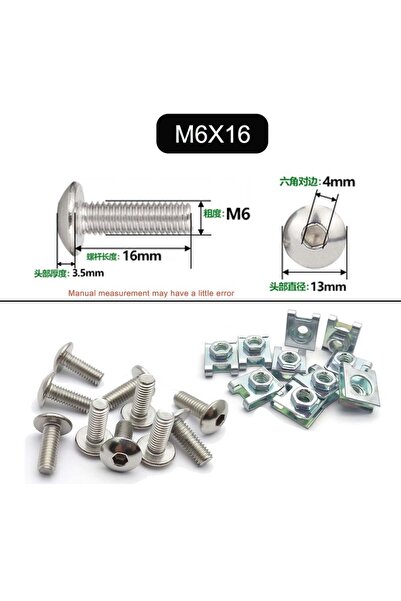 Choice M6X16 10 مجموعة غطاء بلاستيكي من المعدن الفضي ومسامير لولبية ومشابك عل...