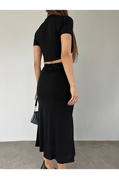 Modayakamoz Her skirt is Slit sandy crop set - black