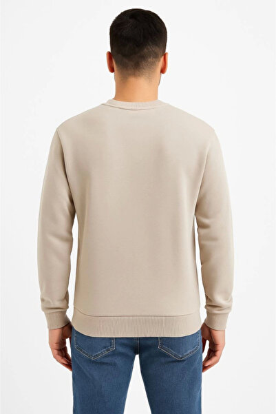 JANES Ανδρικό φούτερ με τρεις κλωστές με ίσιο λαιμόκοψη - Μπεζ