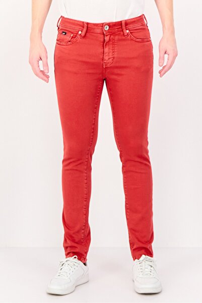 GAS Men Regular Fit Washed Denim Jean, Red