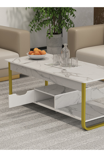 Sheinhome Light luxury marble double coffee table, simple living room versatile