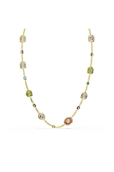 Swarovski Chroma Dizi Kolye, Sekizgen kesim, Çok renkli, Altın rengi kaplama