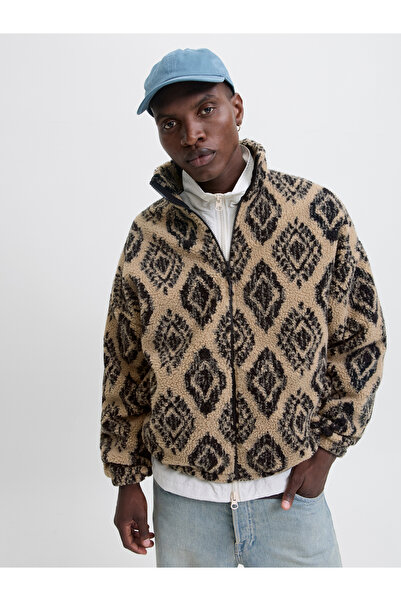 Jack & Jones Ανδρικό μπεζ φούτερ Jack Jones Jorpaddy Teddy Full Zip Hn T25 12288979-06