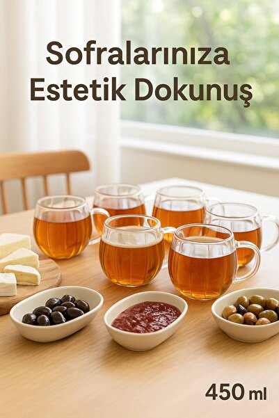 Open Home Concept 6 Pcs Pumpkin Model Borosilicate Coffee Presentation Cup with Handle Soft Drink Cup (450 ml) Civelek