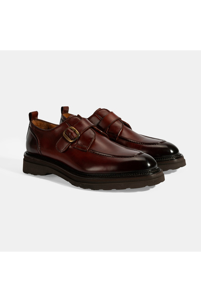 Desa Men's Brown Adjustable Buckle Leather Casual Shoes
