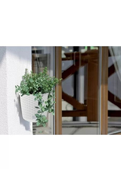 Prosperplast Ghiveci decorativ suspendat cu lanț, Prosperplast, Rato rotund, alb, 25,6 x 21,9 cm