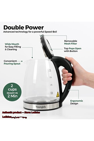 erorex Electric Kettle1.8L Transparent Glass Kettle Stainless Steel Tea Kettle 1500W Fast Boiling Water