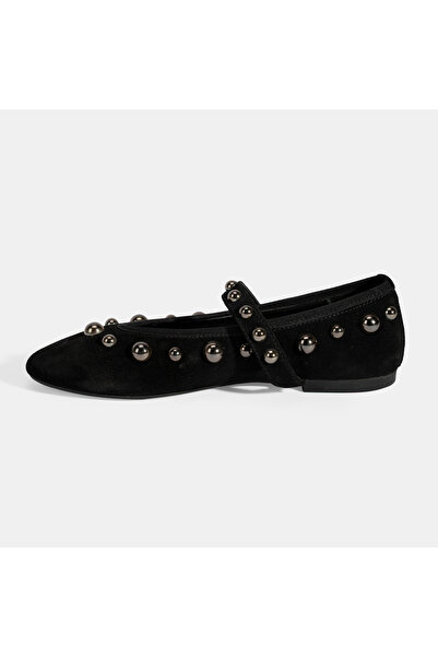 Desa Women's Black Metal Stud Detailed Mary Jane Ballerinas