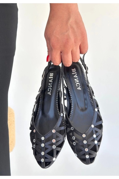 Işıltı kidss Faty Black Leather Ballerina Shoes