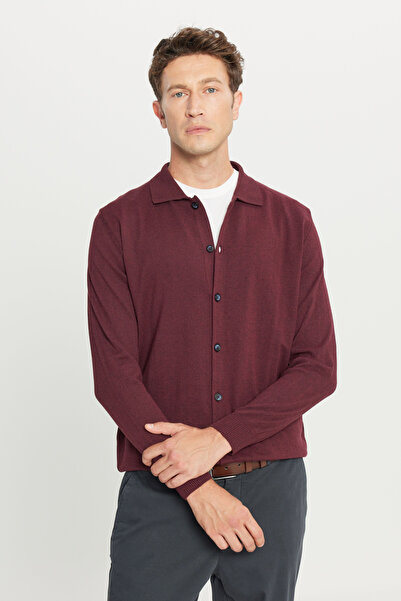 AC&Co / Altınyıldız Classics Erkek Bordo Pamuklu Standart Fit Normal Kesim Gömlek Yaka Triko Kazak