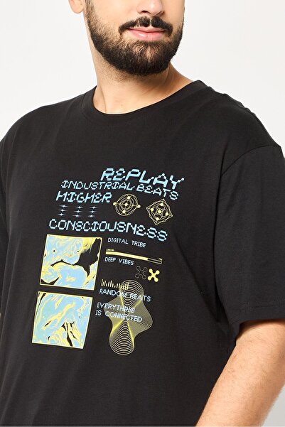 Replay Men Crew Neck Short Sleeve Graphic Print T-Shirt, Black
