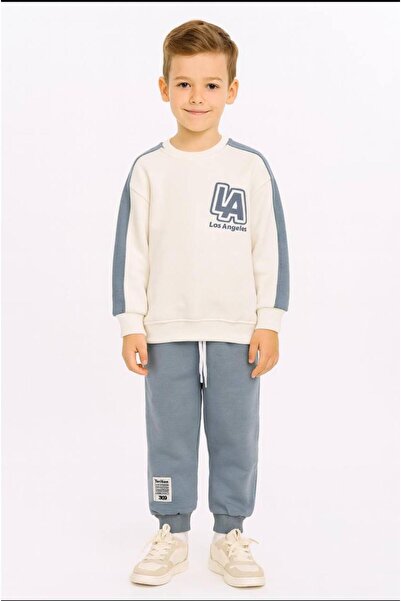 PİMORİ KİDS LOS ANGALES BASKILI SWEAT & MAVİ JOGGER ÇOCUK EŞOFMAN TAKIMI