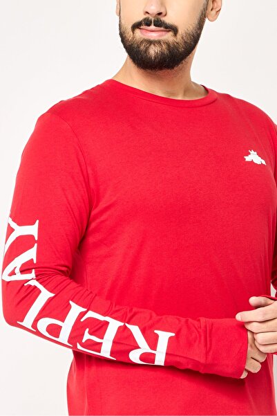 Replay Men Crew Neck Long Sleeves Brand Logo T-Shirt, Red