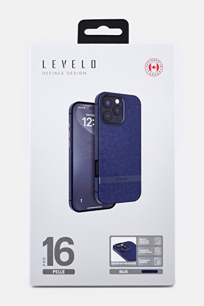 Levelo iPhone 16 Pro Brand Logo Pelle Phone Case, Navy
