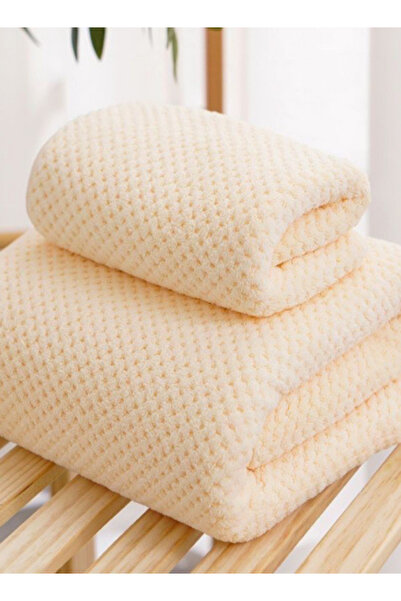 LUNA HOME 2 قطعة من مناشف الحمام، مجموعة مناشف مرجانية سريعة الجفاف، لون حليبي.