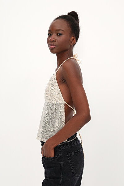 Addax Sırt Dekolteli Payetli Bluz B17482