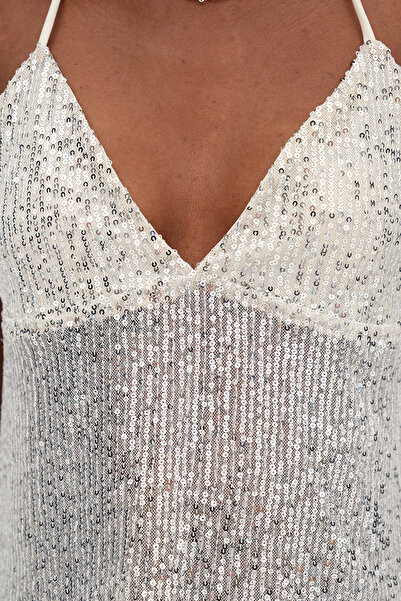 Addax Sırt Dekolteli Payetli Bluz B17482