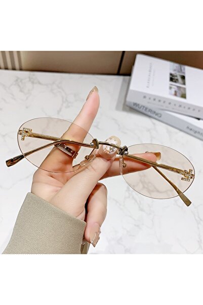 Choice5 نظارات شمسية أنيقة بيضاوية الشكل مرصعة بالألماس بلون الشمبانيا، نظارا...