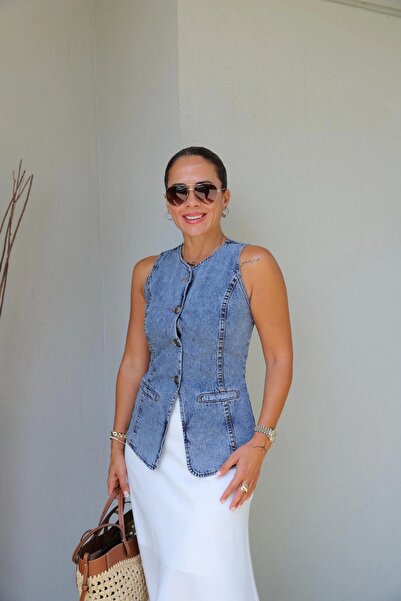 Purple by Banu سترة دينم مصقولة باللون الأزرق