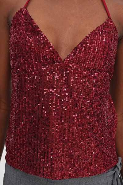 Addax Sırt Dekolteli Payetli Bluz B17482