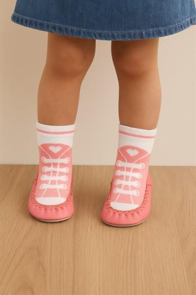 BONY SOCKS Children's Lace Patterned Moccasin Pink