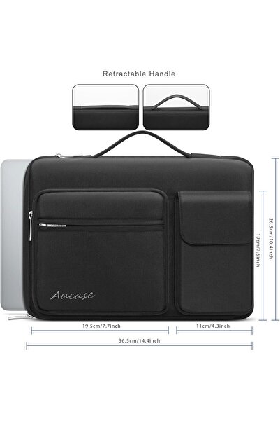 Aucase حقيبة كمبيوتر محمول 360 درجة مقاس 14 بوصة مع مقبض وجيبين، حقيبة مقاومة للماء