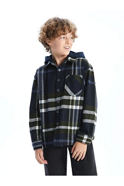 LC Waikiki LCW Kids Navy Blue Hooded καρό μπουφάν για αγόρι