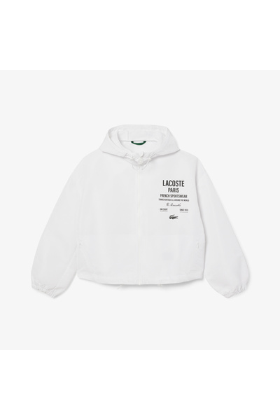 Lacoste Cropped Up Zip Kadın Beyaz Hoodie