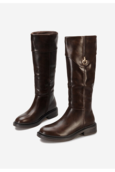 B T Shoes Hnedé kozačky na nízkém podpatku Ameila