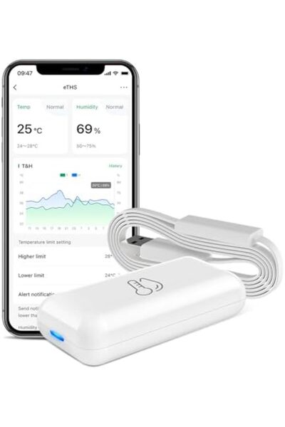 Generic مقياس الحرارة والرطوبة LinknLink eTHS، مستشعر مراقبة درجة الحرارة والرطوبة الذكي عبر WiFi، تطبيق P