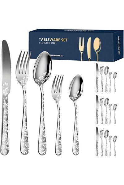 Yelajoy Mirror Polished Cutlery Set, 20 Piece Stainless Steel Flatware Set, Includes Knife, Fork, Spoon