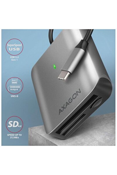 Axagon Card reader CRE-S3C, 312 MB/s, SD, USB-C (Gray)