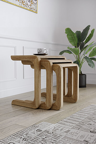 KIYMIK HOME 4014 Zigon Sehpa – %100 Gerçek Ağaç - Meşe