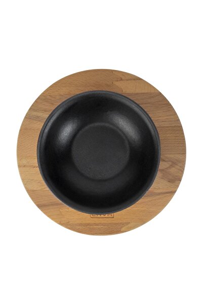 Lava Döküm Yuvarlak Çorba Kasesi ve Kayın Servis Ahşabı. Çap(Ø)14cm.