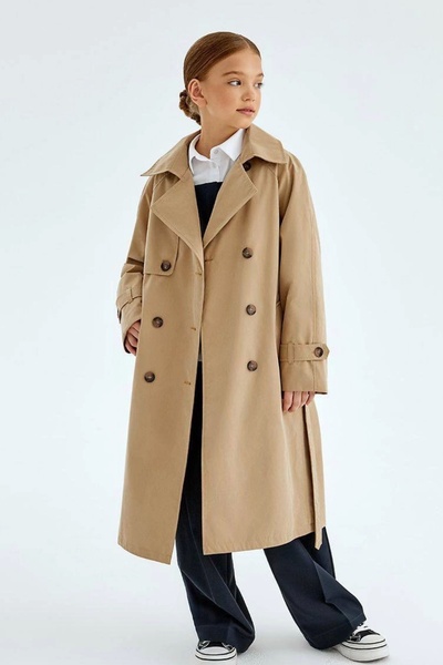 Kidmark Çocuk Modası Children's Unisex Waterproof Tan Trench Coat