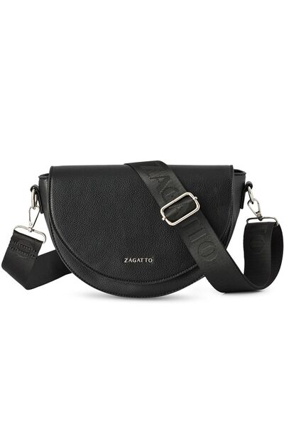 zagatto Γυναικεία δερμάτινη τσάντα ώμου, χιαστί, μαύρη, 26x22x8 cm, ελαφριά, ...