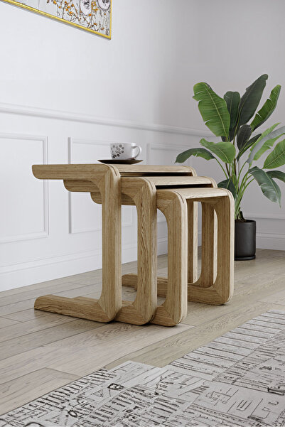 KIYMIK HOME 4014 Zigon Sehpa – %100 Gerçek Ağaç - Kestane