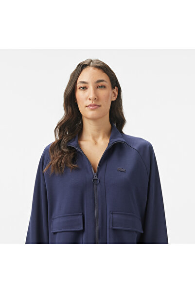 Lacoste Kadın Loose Fit Fermuarlı Lacivert Sweatshirt