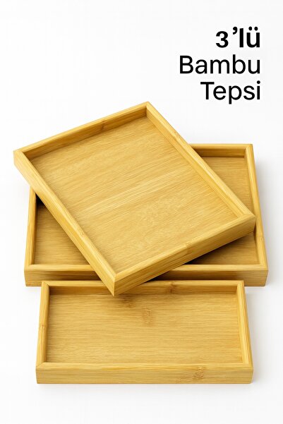 Evsun Home Collection Bamboo Tray Set 3 Pieces Presentation Service Set Multi-Purpose