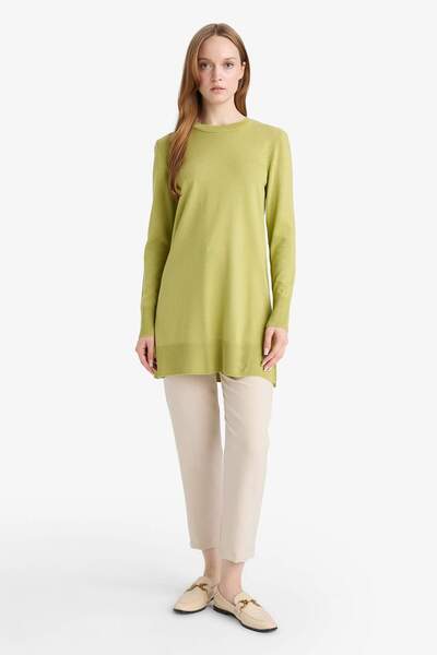 DeFacto Regular Fit Crew Neck Slit Basic Plain Knitwear Sweater Tunic H3431Az25Wn