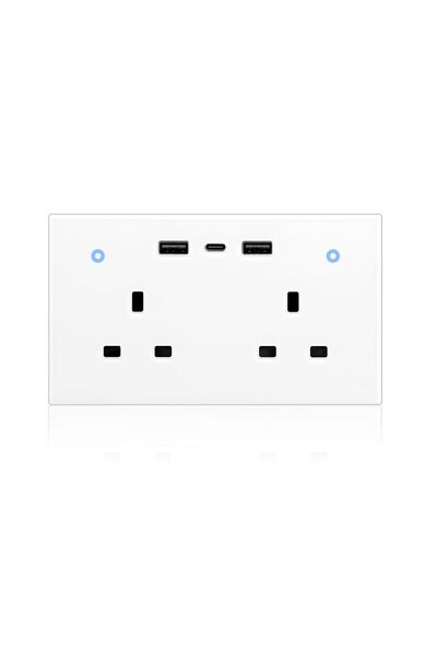MOES Smart UK Double Socket - WiFi Remote Control, Power Monitoring, Touch Button, 2 USB-A, 1 USB-C,