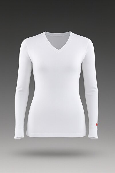 Blackspade White Women's Thermal Long Sleeve V-Neck Undershirt 2. Level – Winter Thermal Protective Undershirt New
