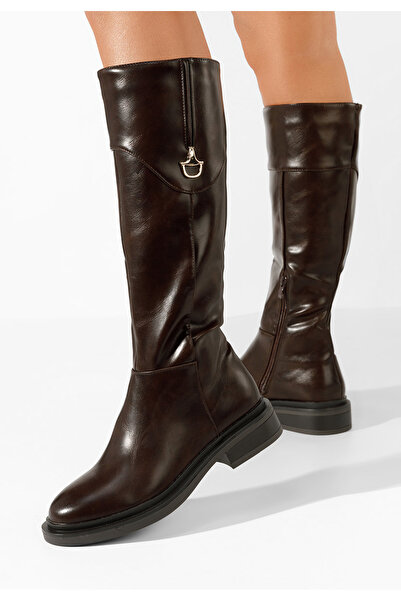 B T Shoes Hnedé kozačky na nízkém podpatku Ameila