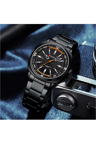 Curren Men's 8455 Quartz Watch with Military Compass Dial and Black Stainless Steel Strap