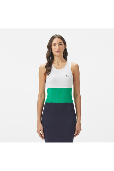 Lacoste Kadın Slim Fit Kolsuz Bisiklet Yaka Renk Bloklu Lacivert Elbise