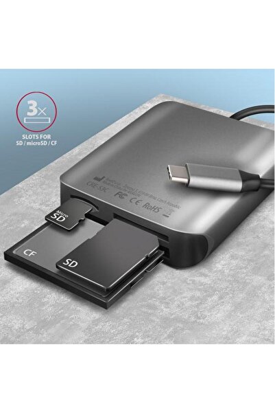 Axagon Card reader CRE-S3C, 312 MB/s, SD, USB-C (Gray)