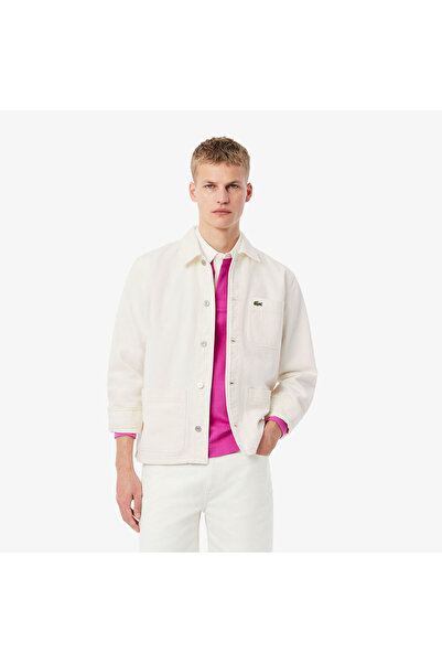Lacoste Erkek Oversize Fit Gömlek Yaka Denim Krem Ceket