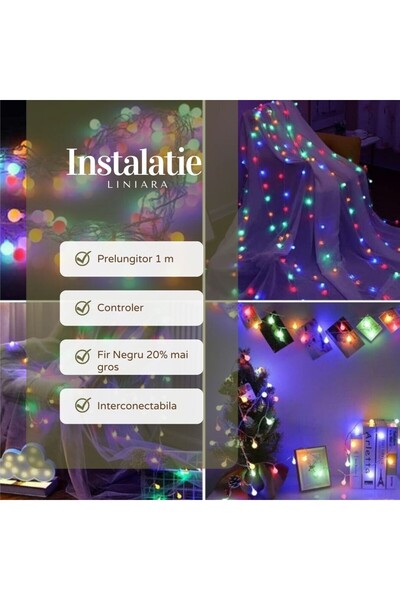 YOTO Luminițe liniare de Crăciun RGRB, 10 m, prelungitor de 1 m 220V, 40 LED-uri mate, multicolore