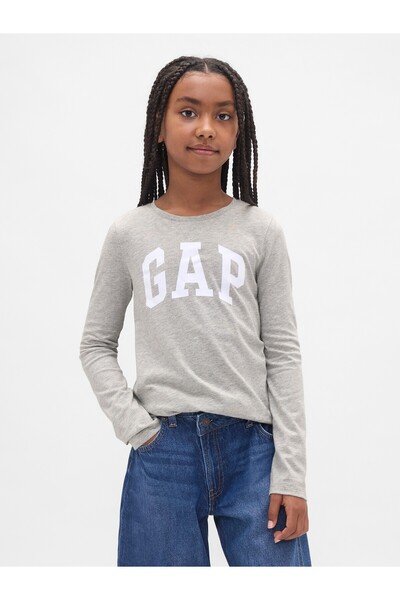 GAP Kız Çocuk Gri Logo T-Shirt